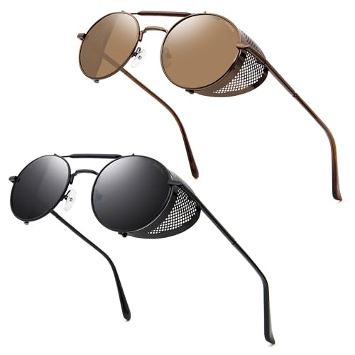 Image of RONSOU Steampunk Style Round Vintage Polarized Sunglasses Retro Eyewear UV400 Protection Matel Frame