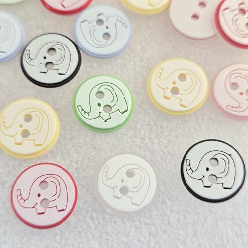 MajorCrafts 80pcs 12.5mm Baby Elephant 2 Holes Small Round Resin Sewing Buttons Arts and Crafts Embellishments (Mixed Colours)