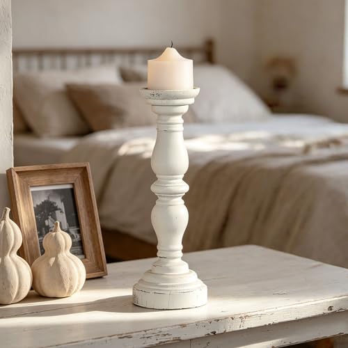 SOFE 14“ White Candle Holders for Pillar Candles, Farmhouse Rustic