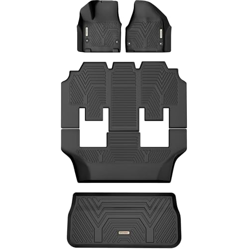 YITAMOTOR Floor Mats & Cargo Mat Fit for 2017-2025 Chrysler Pacifica 7or 8 Passenger Model (No Hybrid Models), All Weather TPE Custom Fit 3 Row Floor Liner and Cargo Mat, Black