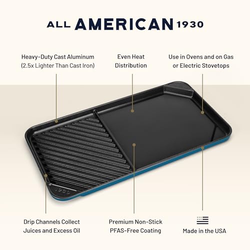 Image of All American 1930 - Ultimate 60 /40 Griddle with Ceramic Non-Stick Coating - Berry Blue - Durable & PFAS Free - Indoor Griddle for Easy Prep, Cooking, & Cleaning - Made in the USA