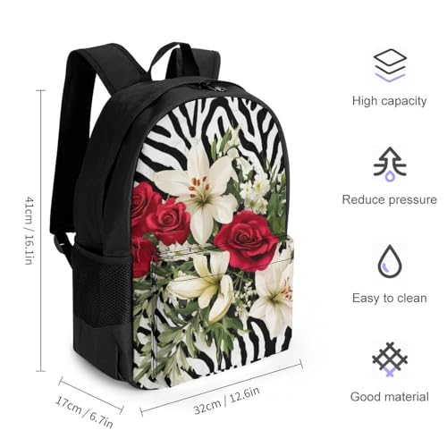 Supdreamc Cheetah Leopard Zebra Print Floral Black And White Rucksacks Lightweight Multipurpose Anti-Theft Shoulder Bag Big Capacity Traveling & Camping Backpack With Side Pockets2