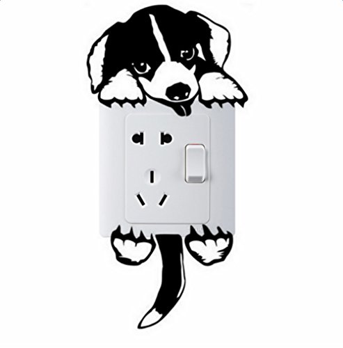 Westeng Sticker Interrupteur Autocollant drôle de Mur Décalque décorative Modèle de Chien Noir Mignon