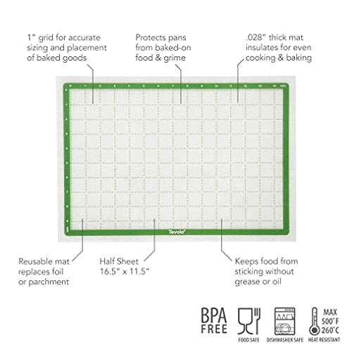 Image of Tovolo Pro-Grade Sil 1 /2 Sheet Pan Mat w /Grid for Baking, Food and Meal Prep, Cooking and More
