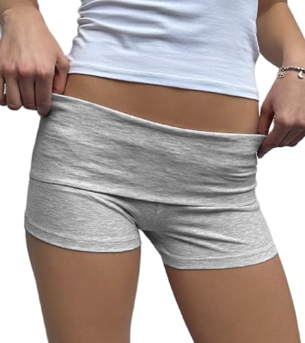 Image of Women Low Waist Lounge Shorts Fold Over Skinny Pajamas Shorts Summer Casual Pj Bottom Sleep Shorts