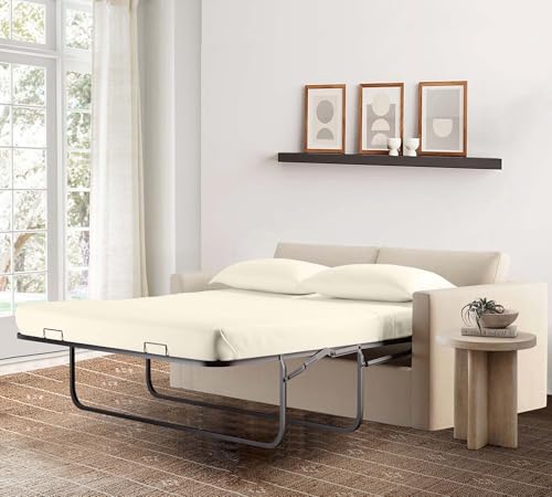Image of Elegant Pure Egyptian Cotton 500 Thread Count Ivory Solid - Sleeper Sofa Sheet Set (4 PCs) in Full Size 54 inch x 72 inch x 5 inch