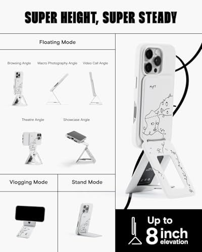 Image of MOFT Phone Tripod Stand Selfie Stick x Shantell Martin for iPhone, Multi-Angles iPhone Stand, Lightweight & Portable Phone Holder, Strong Magnets, MOVAS Vegan Leather, Misty Cove (Without Card Slot)