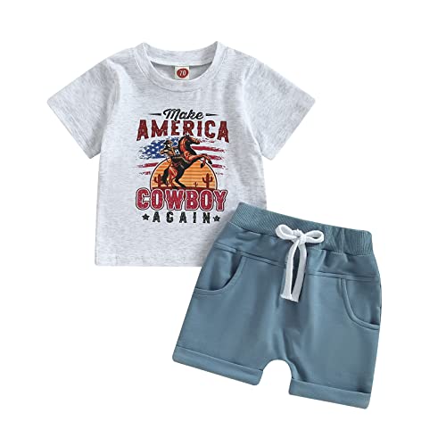 Image of YINGISFITM Toddler Baby Boy Clothes Letter Short Sleeve T Shirt Top Boys Shorts with Pocket Cute Summer Outfit 2Pcs Set