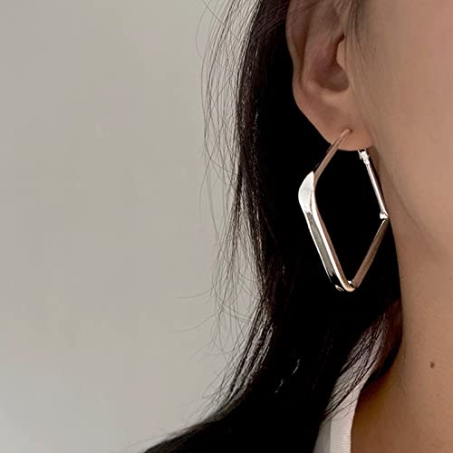 Large Hollow Square Drop Hoop Earrings Minimalist Silver Geometric Dangle Earrings Big Square Huggie Hoop Earring Jewelry for Women4