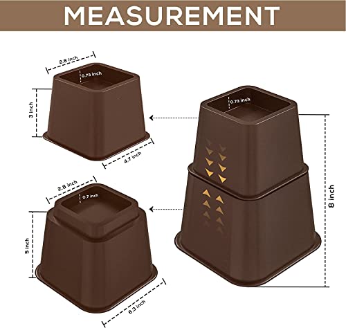 Utopia Bedding Adjustable Bed Furniture Risers - Elevation In Heights 3, 5 Or 8 Inch Heavy Duty Risers For Sofa And Table - Supports Up To 1,300 Lbs - (Set Of 4 Riser, Brown) #TOP2