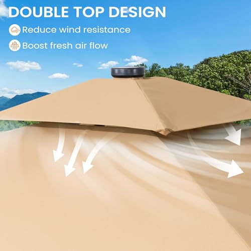 Image of 10FT Solar LED Patio Umbrella with Base included, 42 LED Lights & 43 lbs Concrete Umbrella Stand with Wheels, Fade-resistant, Double Top Ventilation & Manual Tilt for Garden, Deck & Pool