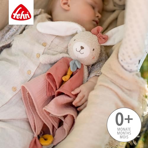 Fehn Schmusetuch Hase – Spielkamerad und Stofftier-Schnuffeltuch aus Baumwolle – Kuscheltuch mit Schnuller-Befestigung – für Babys und Kleinkinder ab 0+ Monaten