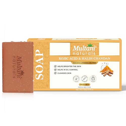 Image of Multani Natural Kojic Acid 1% and Haldi Chandan Soap - 125 gm (Pack Of 5) | Helps In Skin Brightening | For Pigmentatio & Sun Damage | Paraben Free | Clinically Tested | For All Skin Types | Soap Bar For Men & Women