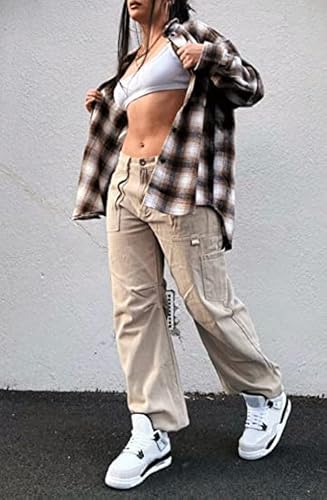 Dokotoo Lounge Women's Pants 2023 Palazzo Dress Pants For Women High Waisted With Pockets Jogger Stretchy Y2K Cargo Pants Khaki #TOP3