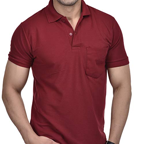 Image of SMAN Men's Cotton Polo T-Shirt Regular Fit Half Sleeve T-Shirt with Pocket | Casual T-Shirt for Men and Boys Combo Pack (Maroon and Sky-Blue)