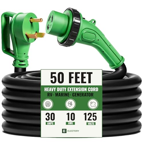 30 Amp 50 Ft RV Power Extension Cord NEMA TT-30P to L5-30R with Twist Locking Adopter, Heavy Duty STW Cord 3 Prong 10 Gauge for RV, Marine, Generator. ETL Listed