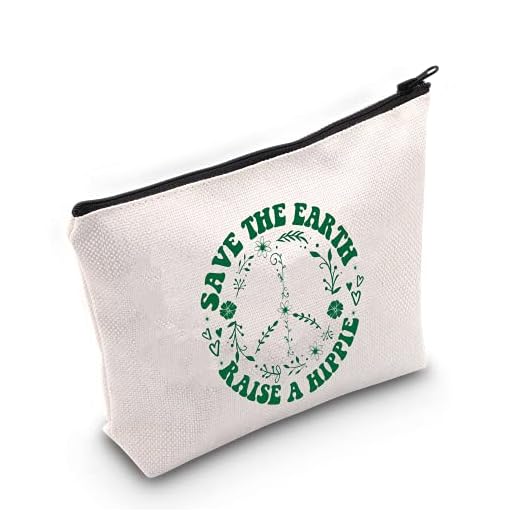 Save Environment Eco Gift Save The Earth Raise A Hippie Cosmetic Bag Nature Lover Makeup Bag Earth Day Gift (Save The Earth White Bag)