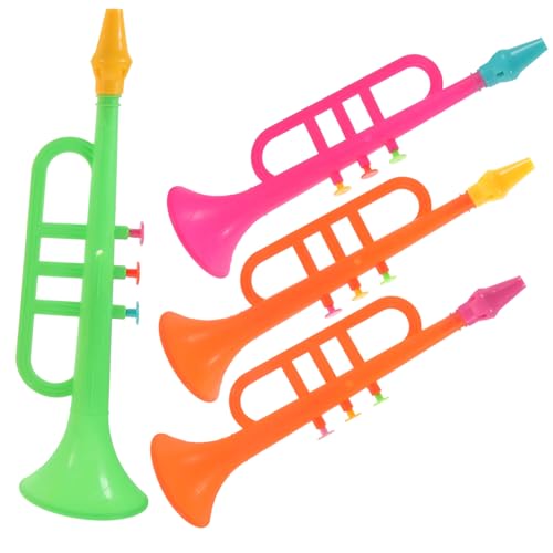 MUCKLILY 4pcs Colorful Simulation Trumpets Portable Party Noisemakers for Lovely Design Safe Plastic Instruments for Festivals and Events Develop Musical Creativity Random Color