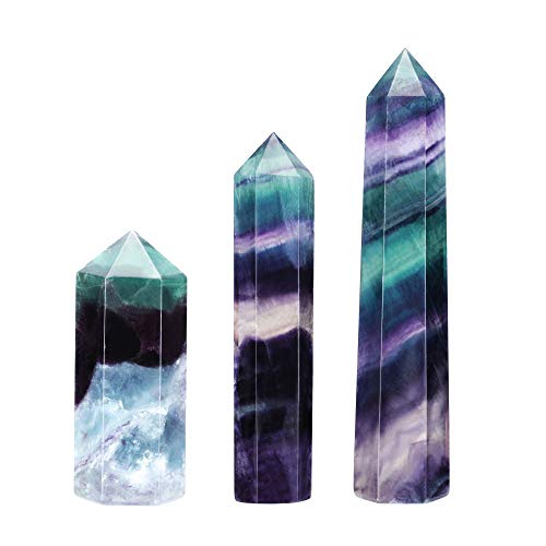 CrystalTears Fluorite Healing Crystal Wands Set Faceted Prism Gemstone Point Wand Carved Reiki Healing Stone with Box Gift for Christmas