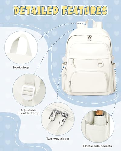 Image of Lightweight Backpack for College & High School Backpack With Lots of Pockets Cute School Bag for Girls Boys, Large Capacity Bookbag for Women Men, Waterproof Teens Casual Daypack Backpack(Beige)