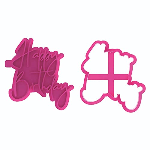 LissieLou Emporte-pièce et tampon Happy Birthday Style 1 - Pour glaçage et fondant - Rose clair