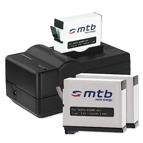 3X Batería (1160 mAh) + Cargador (Coche/Corriente) Compatible con GoPro Hero4 Hero 4 Black, Silver Edition