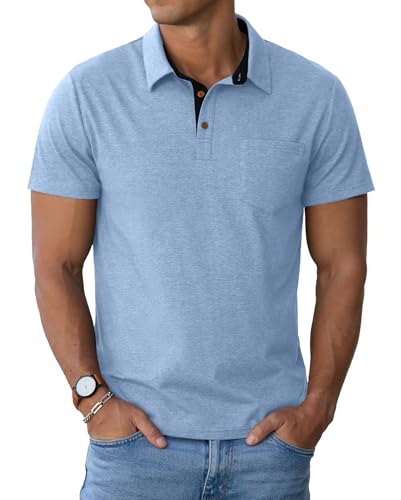 Image of Sailwind Men's Cotton Polo Shirts Short Sleeve Casual Summer Shirts Classic Collared Golf Shirt with Pocket