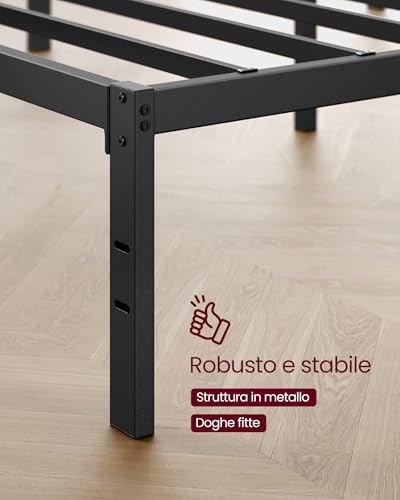 VASAGLE Struttura Letto Matrimoniale, per Materasso 120 x 190 cm, Telaio del Letto in Metallo, Spazio di Organizzazione, Moderno, per Ospiti, Montaggio Semplice, Nero Inchiostro RMB130BD01 - Immagine 4