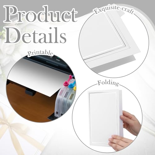Fullhawl 70 Pcs Bifold Wedding Program Paper Printable at Home Cards 8.5 x 11 Blank Wedding Invitation Paper Embossed Border Ceremony Program Cardstock for Printer Ceremony Invitation Cards