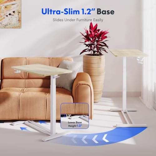 Image of FLEXISPOT H7 Adjustable Overbed Bedside Table with Wheels Pneumatic Mobile Standing Desk Laptop Desk Rolling Computer Cart Movable Overbed Tables Hospital Home Use(27.6 inch W x 15.7 inch D, White Wood Grain)