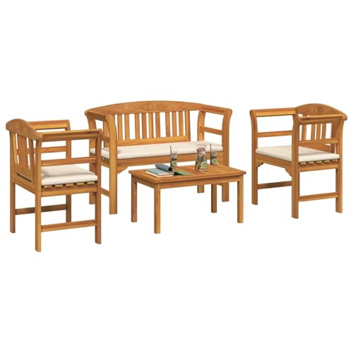 vidaXL Möbelset mit Kissen 4 pcs Natur Massivholz Akazie, Garten und Terrasse, modernes Akazien-Möbelset, langlebige Sitzgelegenheiten, rechteckig, wetterbeständig, vielseitig