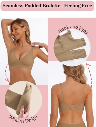 Image of Deep V Bra Wireless Sexy Push Up Bralette Padded Seamless Jelly Bra | Low Cut Plunge V-Neck, Wide Straps, Back Smoothing, Bras for Women No Underwire, Soft Comfortable Bralettes