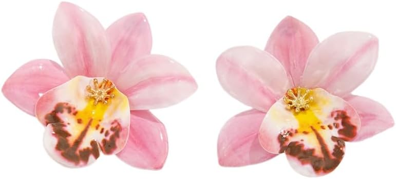 Colorful Orchid Flower Stud Earrings for Women Exaggerated Big Flower Floral Earrings Vibrant Orange Orchid Flowers Earring Boho Floral Earring Trendy Statement Jewelry