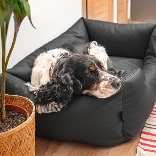4L Textil Mario Hundebett Kunstleder Hundekorb aus Kunstleder Wasserfestes Hundebett mittelgroße Hunde Hundesofa (100x70 cm, Schwarz)