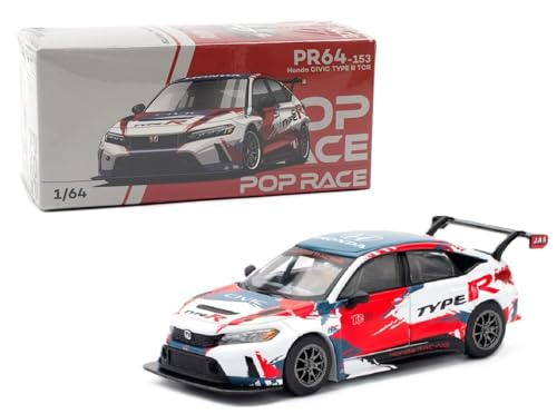 1:64 Diecast Model Car Compatible with Honda Civic Type R TCR Presentation White with Graphics Limited Edition by Pop Race PR640153