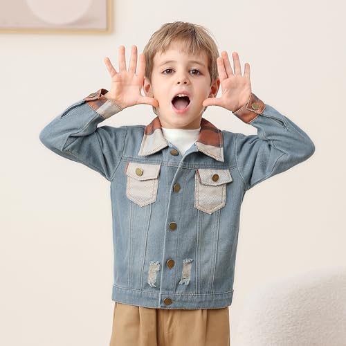 Feidoog Baby Boys Plaid Denim Jacket Toddler Button Down Long Sleeve Lightweight Coat Outerwear4