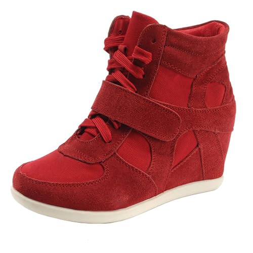 Baskets compensées rouges en daim rismart pour femme pointure 37