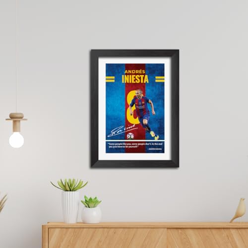 Image of TenorArts Andres Iniesta Quotes Poster Frame Barcelona Laminated Photo Framed Painting with Matt Finish Black Textues (12 inches x 9inches)