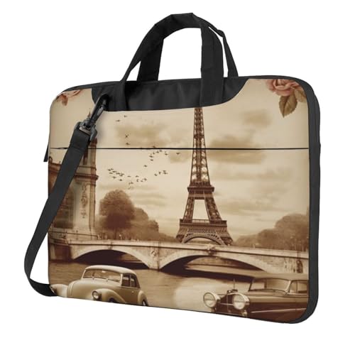 Sac ordinateur vintage Paris en bandoulière avec poignée confortable
