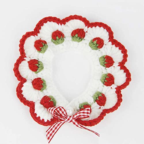 Image of Cute Cat Collar, Breakaway Kitten Handmade Collar with Cute Cat Bowtie and Strawberry Pattern Comfortable for Kitty Some Puppies Accessories