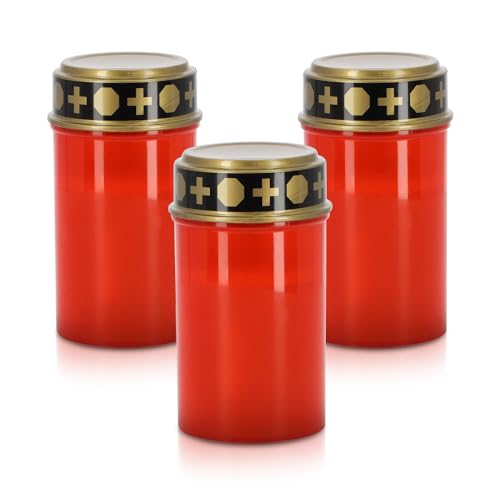 LED Universum - Luz LED para tumba, luz conmemorativa roja para exteriores, IP44, funciona con pilas LR14 Baby-C, vela funeraria, luz blanca cálida, luz parpadeante ligera (rojo, 3 unidades)