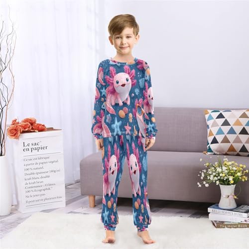 Cute Axolotls Pink Sea Soft Pajama Set for All Seasons,Breathable Pjs Long Sleeve Sleepwear,Comfy Loungewear 2 Piece Underwear Set 3T4