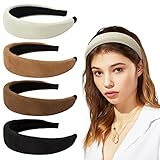 Whaline Suede Headband Set Wide Padded Head Band Non Slip Hair Bands for Women Girls Beauty Boho Fashion Gift Hair Accessories Beige White Black Dark Brown Light brown for All Hairstyles (4 Pack)
