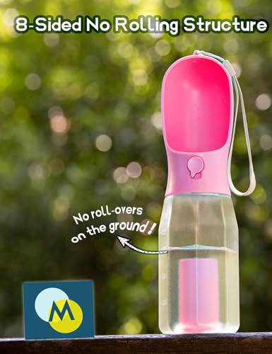 Image of Portable Water Bottle for Small Dogs, 3 in 1 Animal Pet Travel Bowl Dispenser with Food Treat Container & Poop Bag Holder, Summer Hiking Walking Accessories for Puppy On The Go - Pink, 10oz