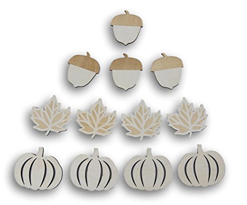 Natural Wood Harvest Autumn Fall Shapes - Pumpkins, Acorns, Leaves - 12 Count