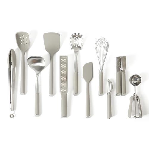 Image of Calphalon Edge 11-Piece Silicone and Stainless Steel Kitchen Tool Set, Kitchen Utensil Set, Heat Resistant Nonstick Safe Kitchen Gadgets with Non-Slip Handle, Durable Kitchen Gadgets (Taupe)