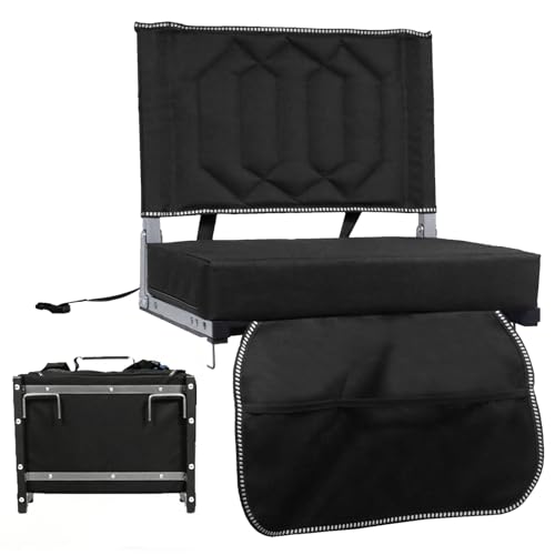 , Padded Stadium Seats Bleacher Chairs With Back And Cushion, 380lbs Weight Capacity Folding Outdoor Chair With Storage Pocket For Sports, Concerts & Outdoor Events, Black, 1 Pack