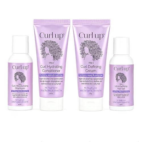 Image of Curl Up Ultra Defining Bundle with Curly Hair Shampoo , Conditioner , Leave in Curl Cream & Hair Gel | For Dry Frizzy ,Wavy & Curly Hair | Sulphate Paraben & Silicone Free | Travel Size - Combo of 4