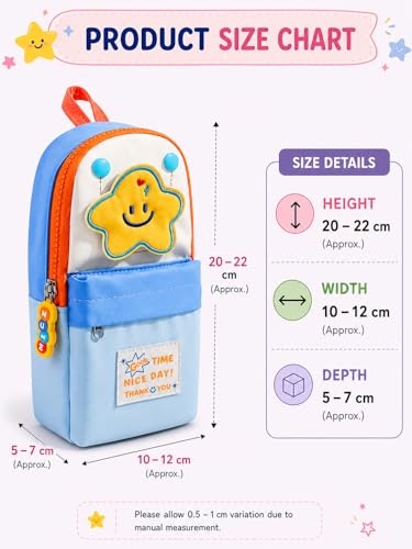 Image of Kawaii Cute Aesthetic Pencil Case for Students | Large Capacity Multi-Pocket Pencil Pouch with Zipper | Cartoon Stationery Organizer Bag for School, College & Office Supplies (Good Time - Blue)