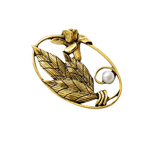 Preisvergleich Produktbild HAPPY LEMON Besondere Bekleidungszubehör Hübsches Art und Weise Unisex umweltfreundliche Zink-Legierung Schmuck Retro-Pin-Blätter eingelegte künstliche Perlenbrosche hohles Design 3er-Pack Mehr Stil